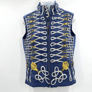 J. McLaughlin 100% Silk Nautical Quilted Vest Sz S Blue Preppy Resort Equestrian